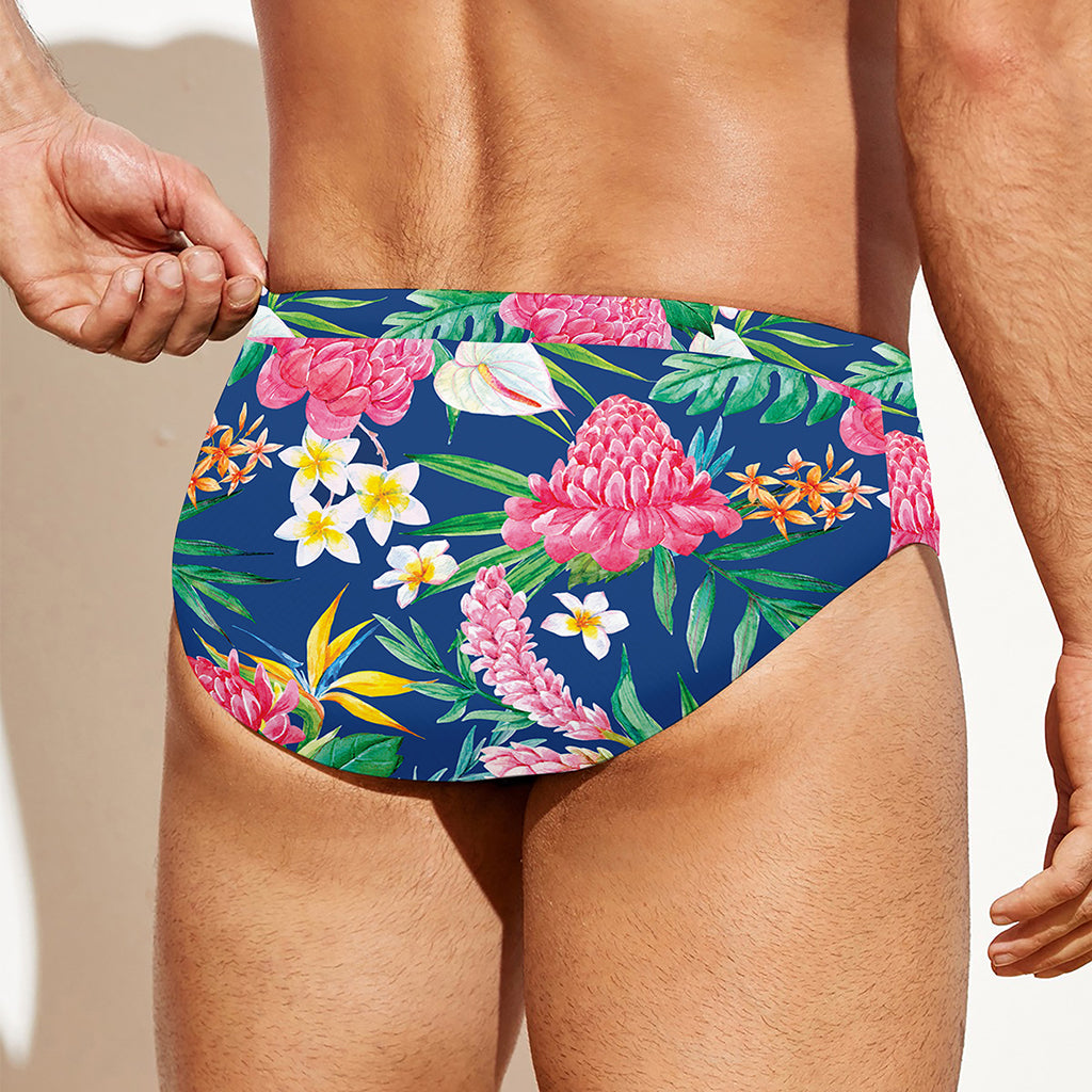 Watercolor Chrysanthemum Pattern Print Men's Swim Briefs