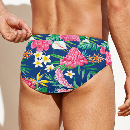 Watercolor Chrysanthemum Pattern Print Men's Swim Briefs