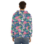 Watercolor Chrysanthemum Pattern Print Men's Velvet Pullover Hoodie