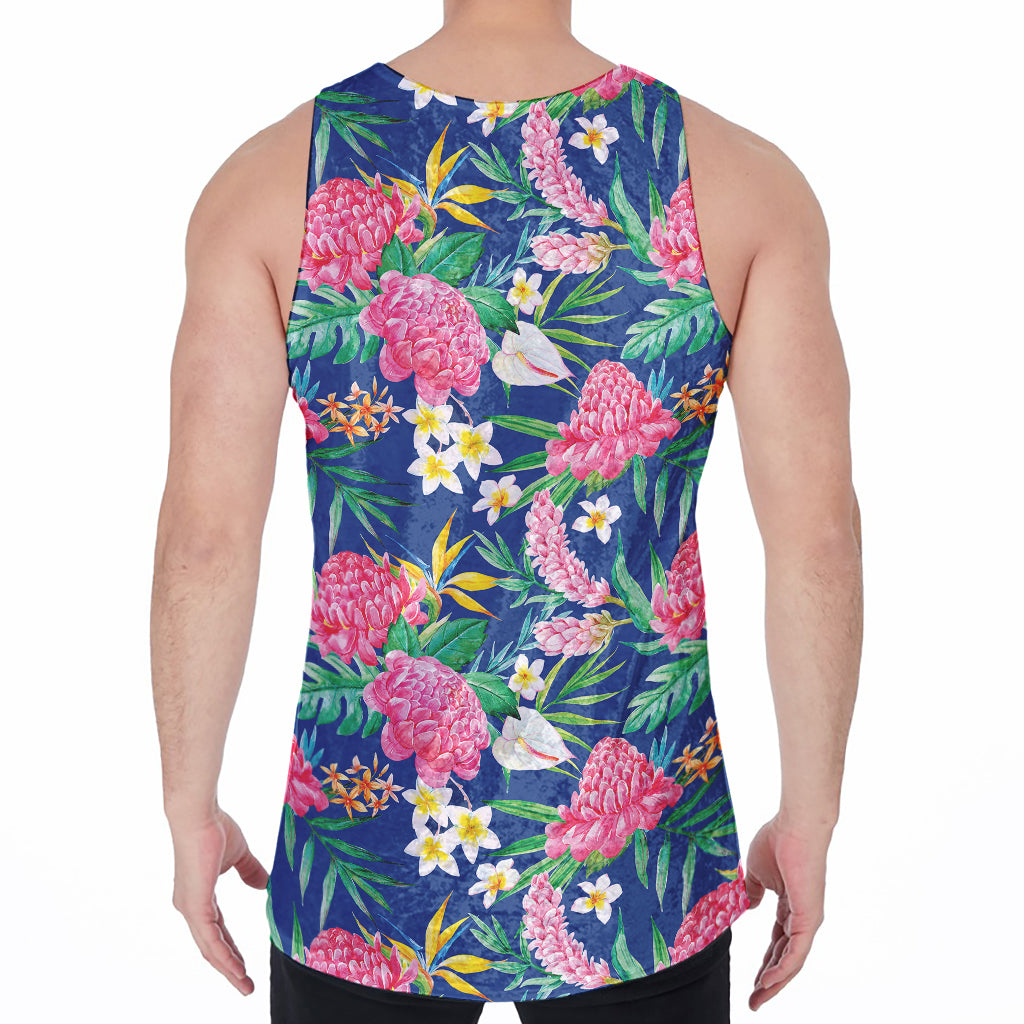 Watercolor Chrysanthemum Pattern Print Men's Velvet Tank Top