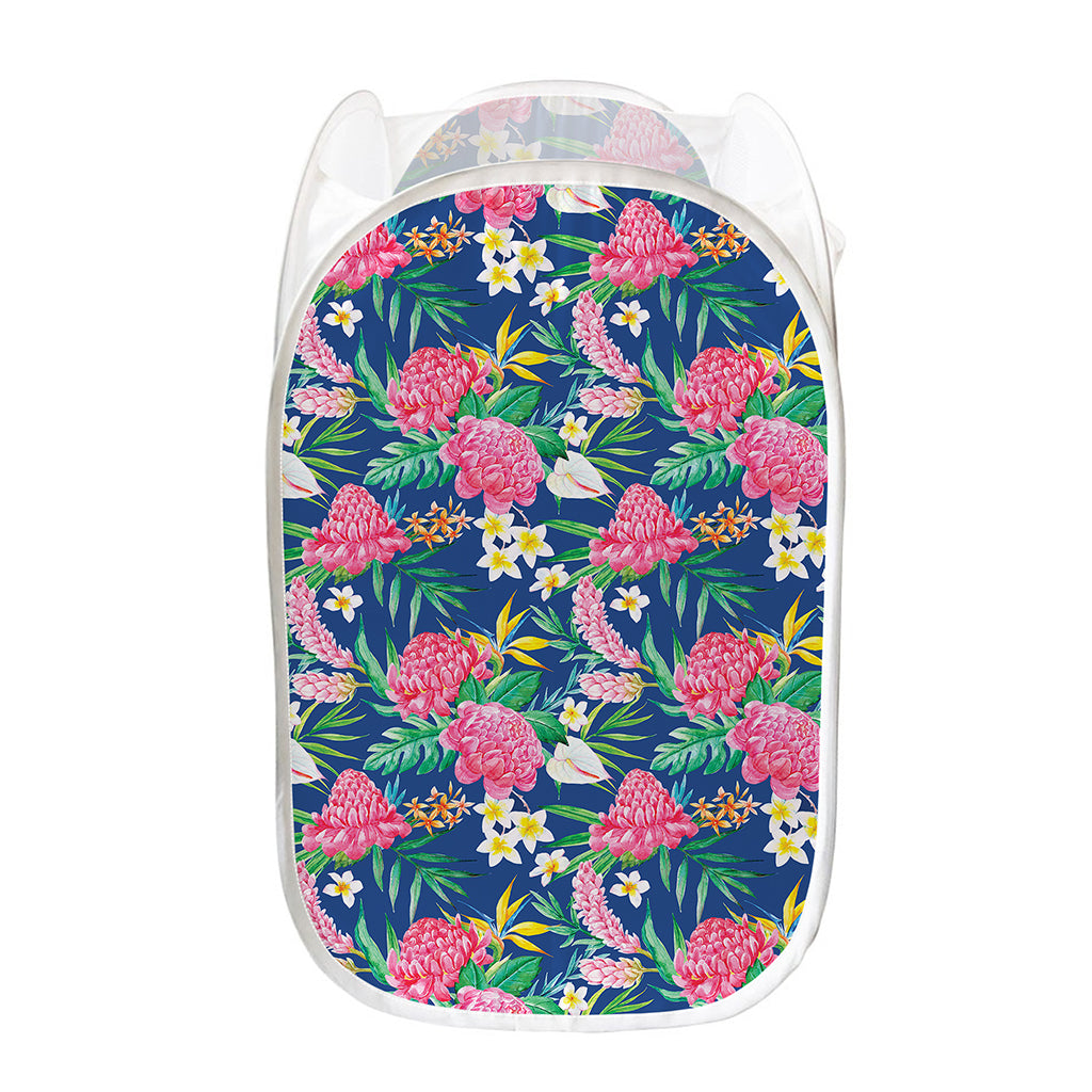 Watercolor Chrysanthemum Pattern Print Mesh Laundry Hamper