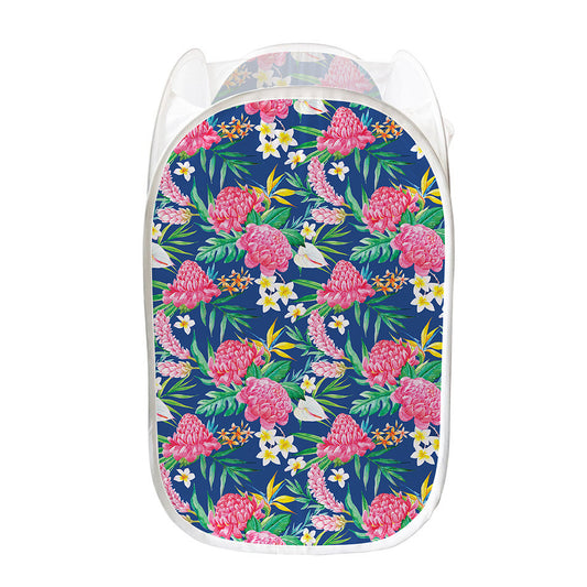 Watercolor Chrysanthemum Pattern Print Mesh Laundry Hamper
