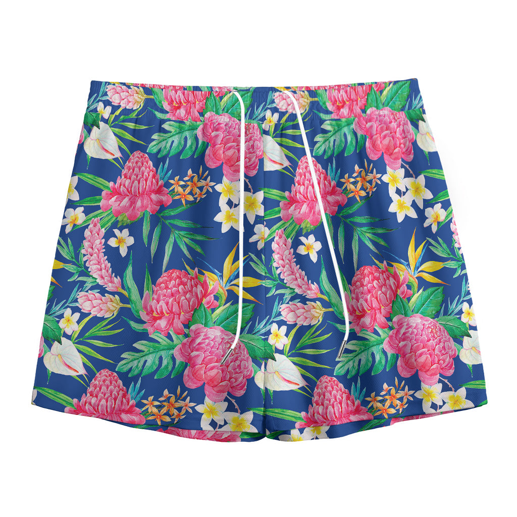 Watercolor Chrysanthemum Pattern Print Mesh Shorts