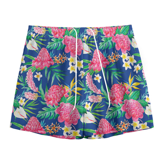 Watercolor Chrysanthemum Pattern Print Mesh Shorts