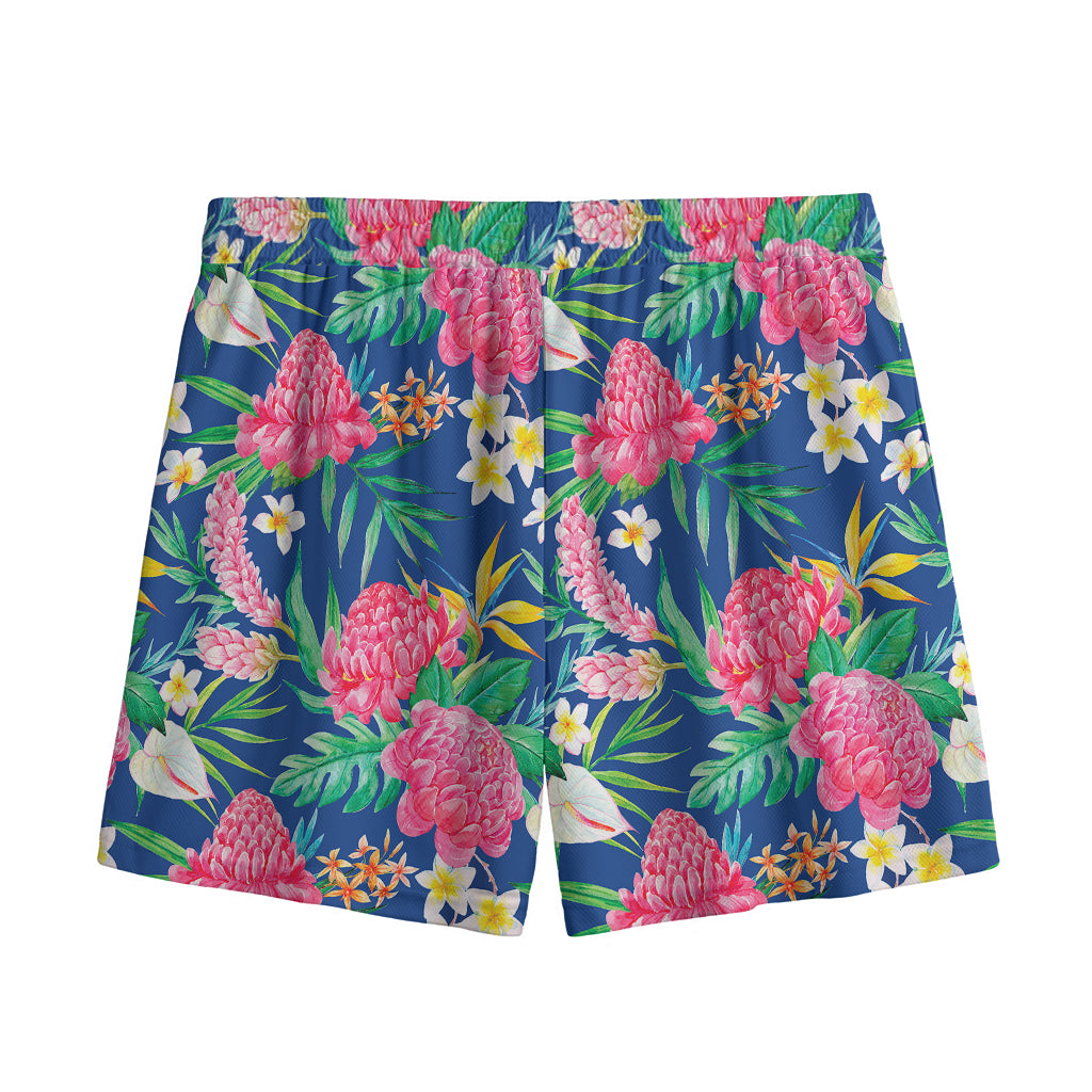 Watercolor Chrysanthemum Pattern Print Mesh Shorts