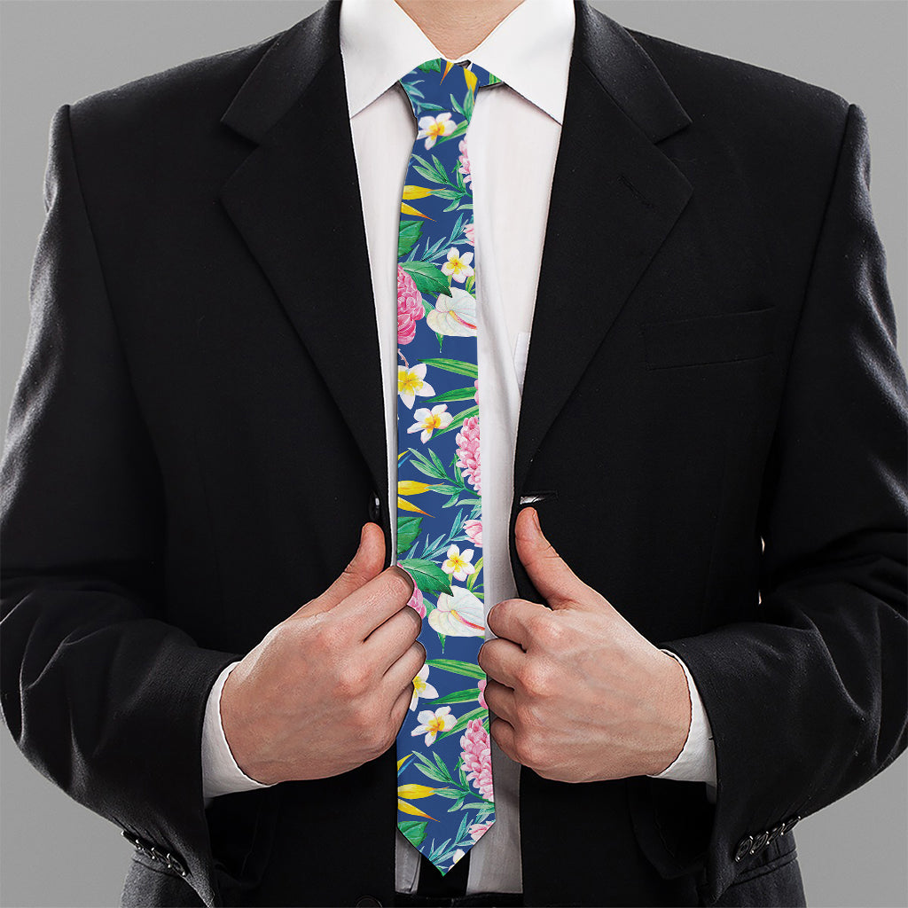 Watercolor Chrysanthemum Pattern Print Necktie