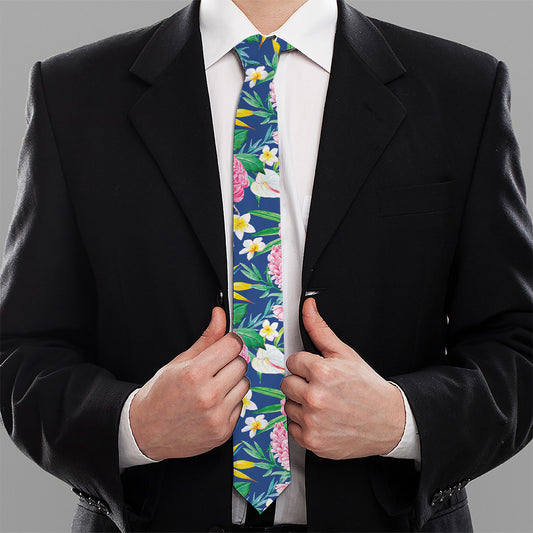 Watercolor Chrysanthemum Pattern Print Necktie