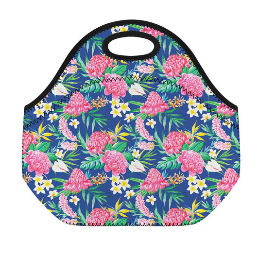 Watercolor Chrysanthemum Pattern Print Neoprene Lunch Bag