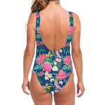 Watercolor Chrysanthemum Pattern Print One Piece Swimsuit