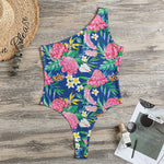 Watercolor Chrysanthemum Pattern Print One Shoulder Bodysuit