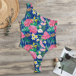 Watercolor Chrysanthemum Pattern Print One Shoulder Bodysuit