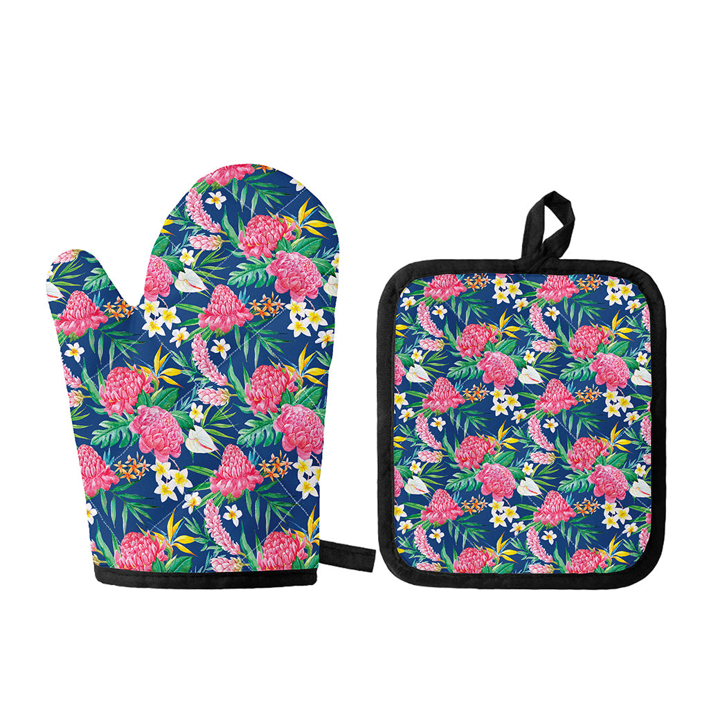 Watercolor Chrysanthemum Pattern Print Oven Mitt And Pot Holder Set