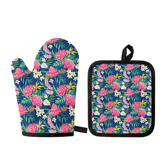 Watercolor Chrysanthemum Pattern Print Oven Mitt And Pot Holder Set