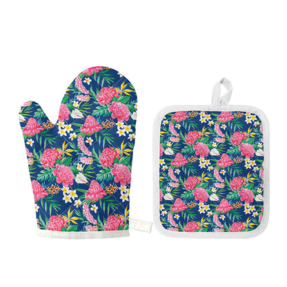 Watercolor Chrysanthemum Pattern Print Oven Mitt And Pot Holder Set