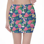 Watercolor Chrysanthemum Pattern Print Pencil Mini Skirt
