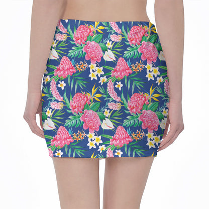 Watercolor Chrysanthemum Pattern Print Pencil Mini Skirt