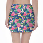 Watercolor Chrysanthemum Pattern Print Pencil Mini Skirt