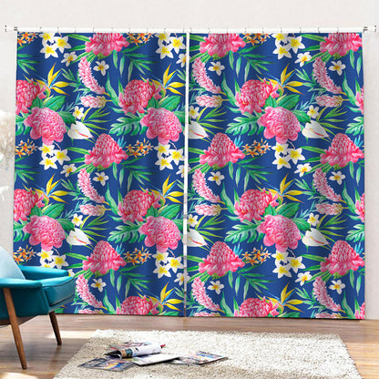 Watercolor Chrysanthemum Pattern Print Pencil Pleat Curtains