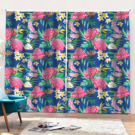 Watercolor Chrysanthemum Pattern Print Pencil Pleat Curtains
