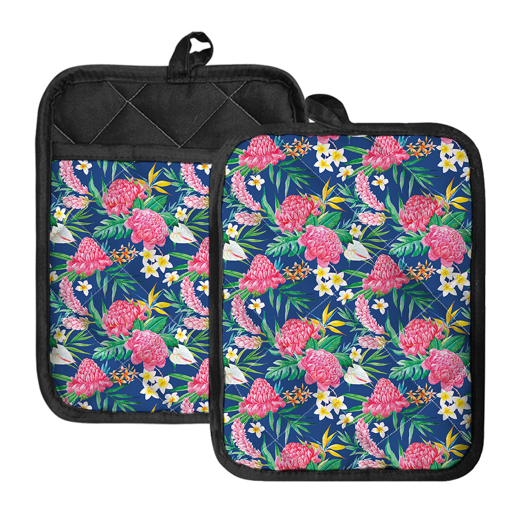 Watercolor Chrysanthemum Pattern Print Pot Holders With Pocket