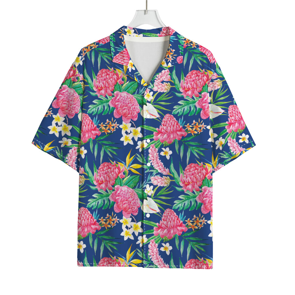 Watercolor Chrysanthemum Pattern Print Rayon Hawaiian Shirt