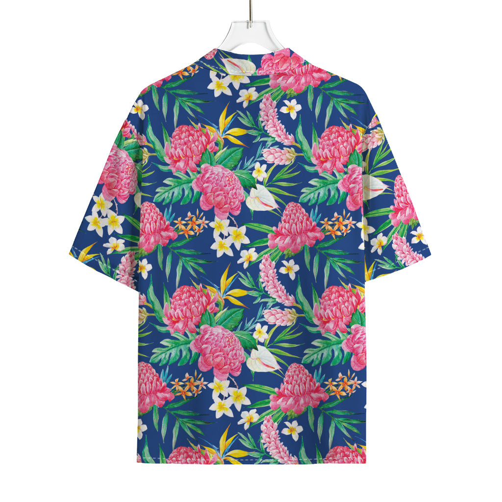 Watercolor Chrysanthemum Pattern Print Rayon Hawaiian Shirt