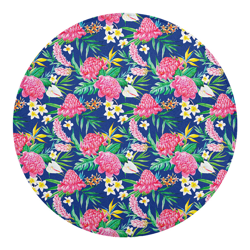 Watercolor Chrysanthemum Pattern Print Round Blanket