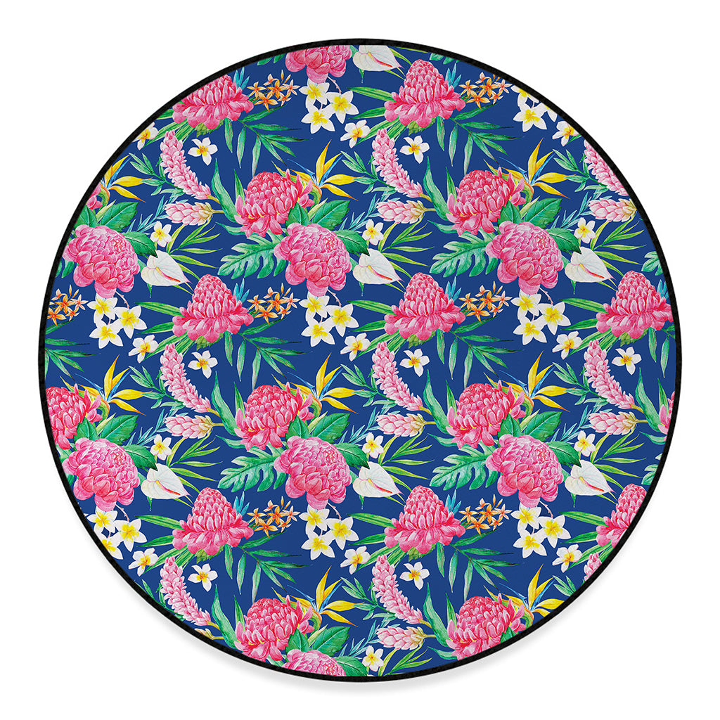 Watercolor Chrysanthemum Pattern Print Round Floor Mat