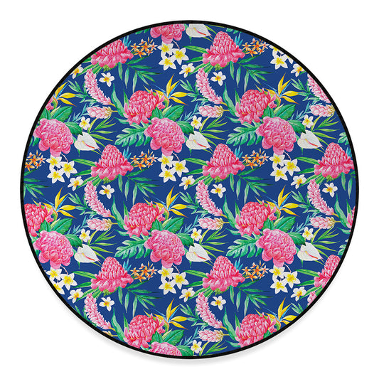 Watercolor Chrysanthemum Pattern Print Round Floor Mat