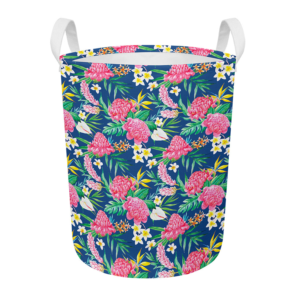 Watercolor Chrysanthemum Pattern Print Round Laundry Basket