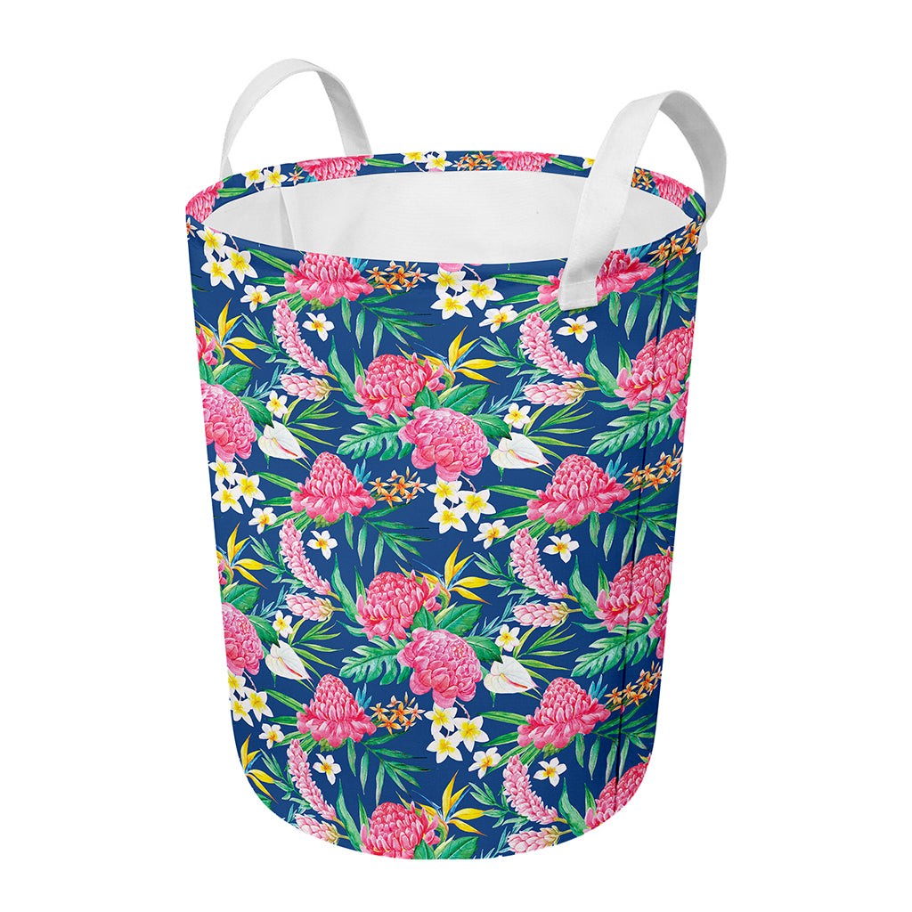 Watercolor Chrysanthemum Pattern Print Round Laundry Basket