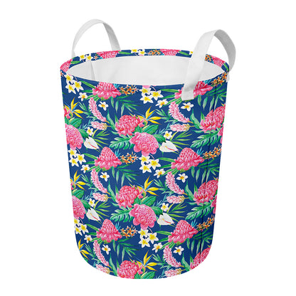 Watercolor Chrysanthemum Pattern Print Round Laundry Basket