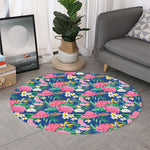 Watercolor Chrysanthemum Pattern Print Round Rug