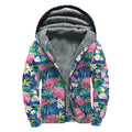 Watercolor Chrysanthemum Pattern Print Sherpa Lined Zip Up Hoodie