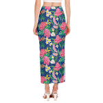 Watercolor Chrysanthemum Pattern Print Side Slit Maxi Skirt