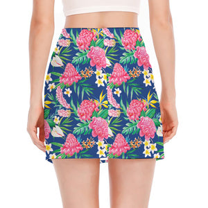 Watercolor Chrysanthemum Pattern Print Side Slit Mini Skirt