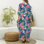 Watercolor Chrysanthemum Pattern Print Silk V-Neck Kaftan Dress