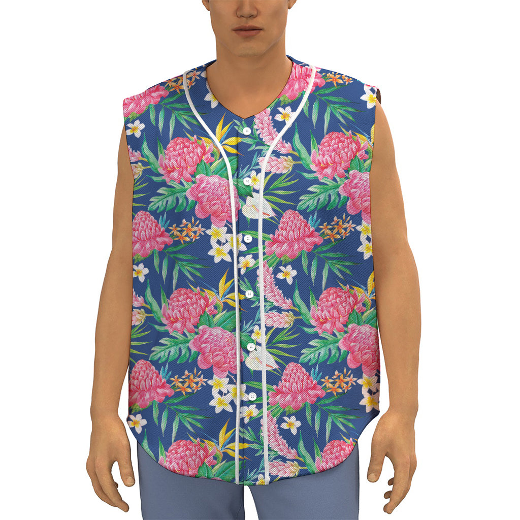 Watercolor Chrysanthemum Pattern Print Sleeveless Baseball Jersey