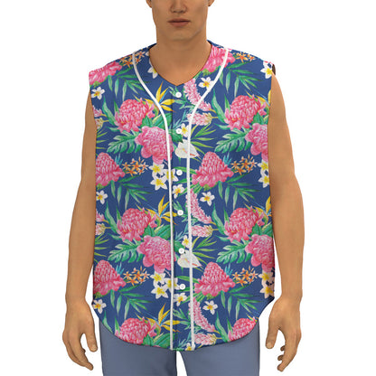 Watercolor Chrysanthemum Pattern Print Sleeveless Baseball Jersey