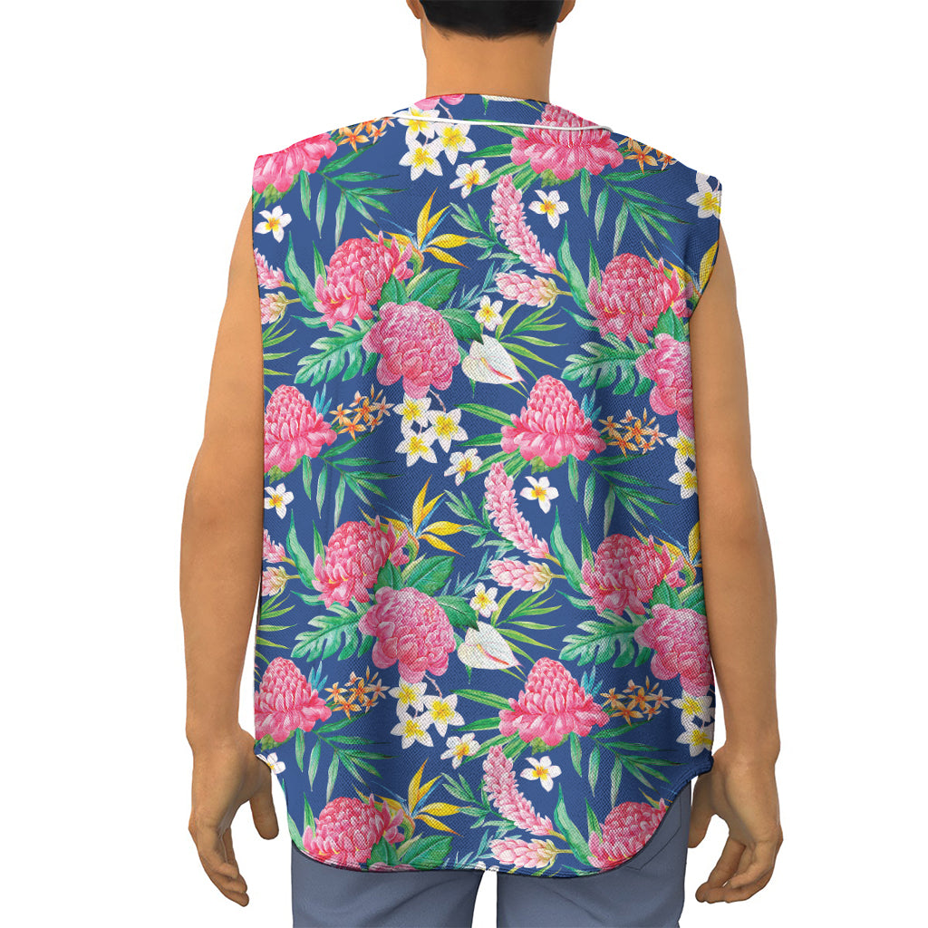 Watercolor Chrysanthemum Pattern Print Sleeveless Baseball Jersey