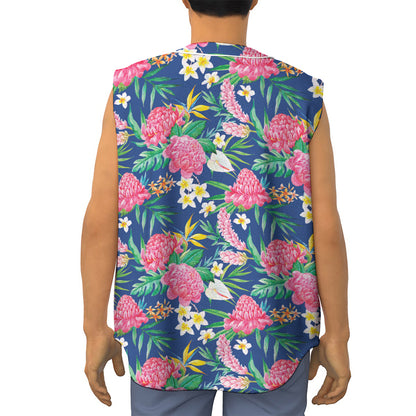 Watercolor Chrysanthemum Pattern Print Sleeveless Baseball Jersey