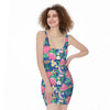 Watercolor Chrysanthemum Pattern Print Sleeveless Bodycon Dress