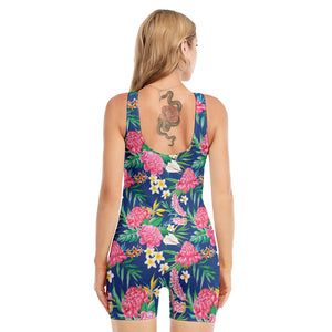 Watercolor Chrysanthemum Pattern Print Sleeveless One Piece Swimsuit