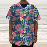 Watercolor Chrysanthemum Pattern Print Textured Short Sleeve Shirt