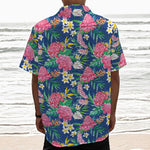 Watercolor Chrysanthemum Pattern Print Textured Short Sleeve Shirt