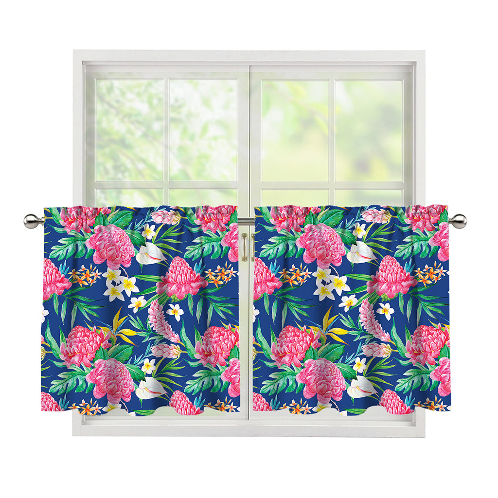 Watercolor Chrysanthemum Pattern Print Tier Curtains