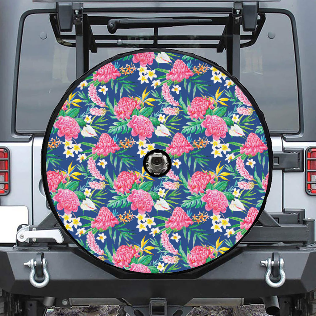 Watercolor Chrysanthemum Pattern Print Tire Cover With Camera Hole