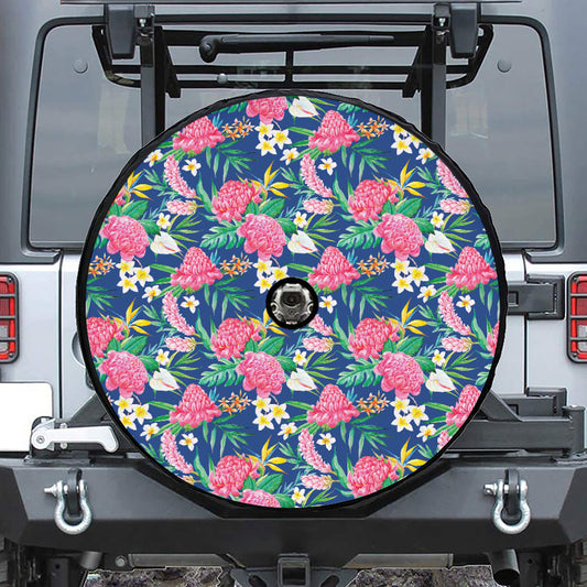 Watercolor Chrysanthemum Pattern Print Tire Cover With Camera Hole