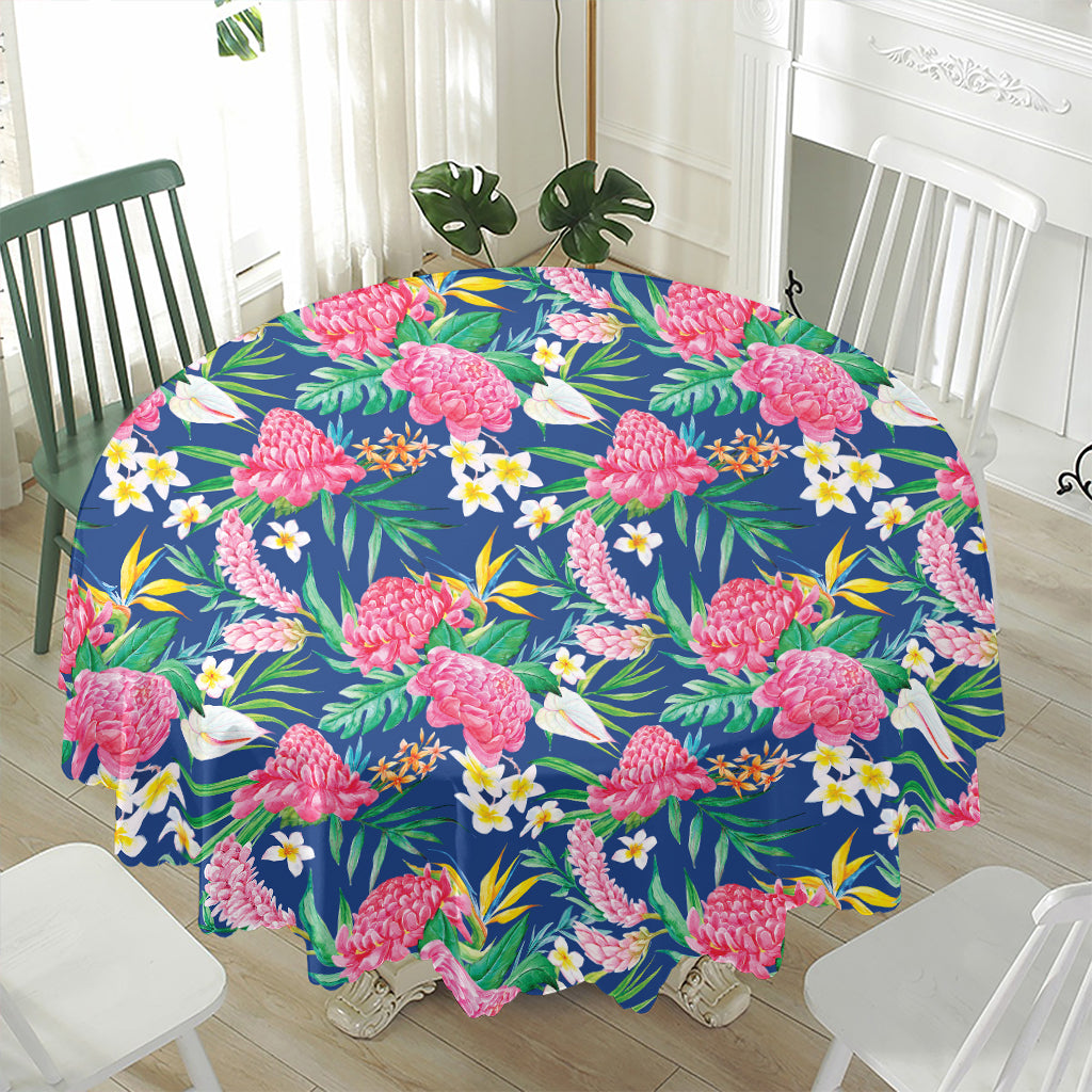 Watercolor Chrysanthemum Pattern Print Waterproof Round Tablecloth