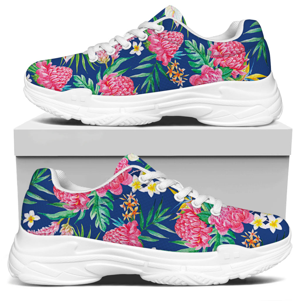 Watercolor Chrysanthemum Pattern Print White Chunky Shoes